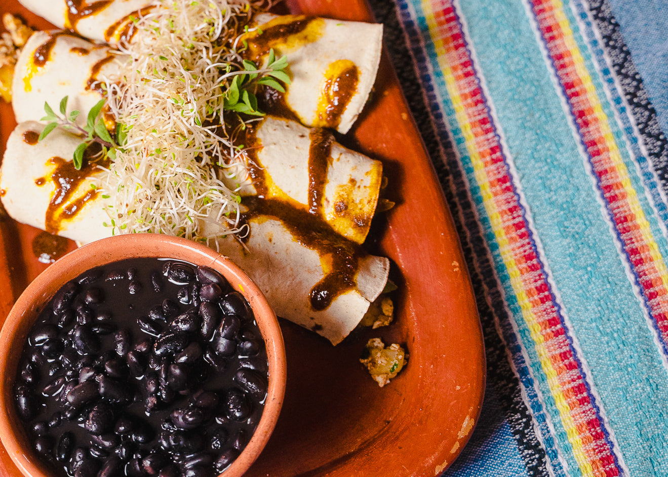 BREAKFAST TACOS WITH TOFU AND MOLE COLORADITO