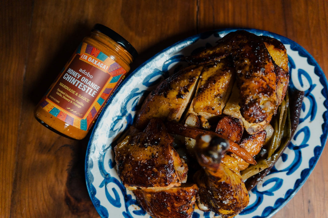 One-Pan Honey Orange Chintestle Roasted Half Chicken with Root Vegetables