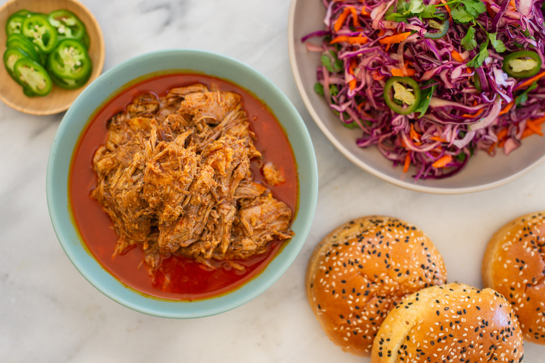 Slow Cooker Barbacoa Pork Sandwich with Cilantro Lime Slaw