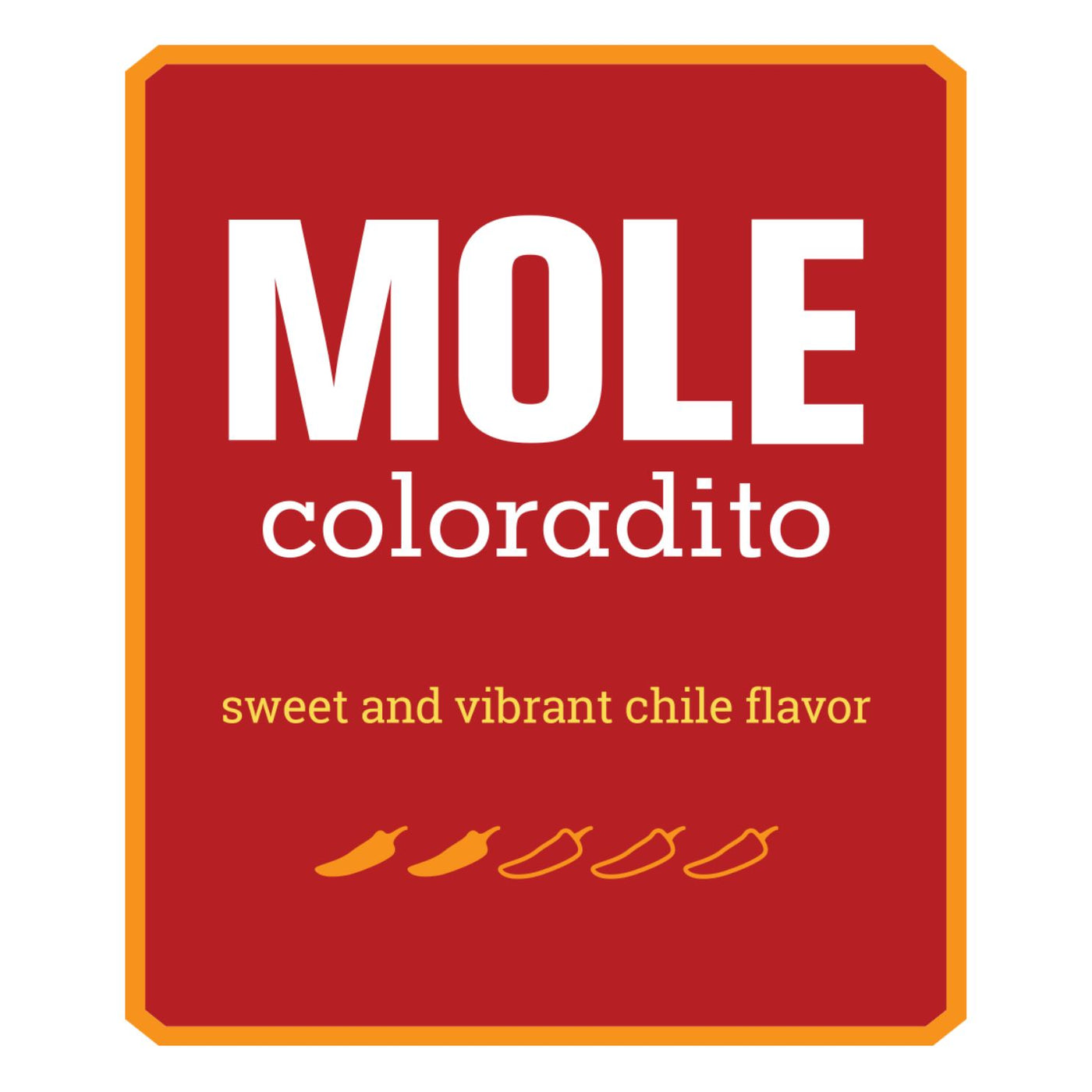 Red Mole Coloradito Label Heat Level 2/5 chiles
